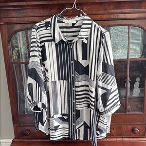 Rose & Olive Black and White Striped Blouse
